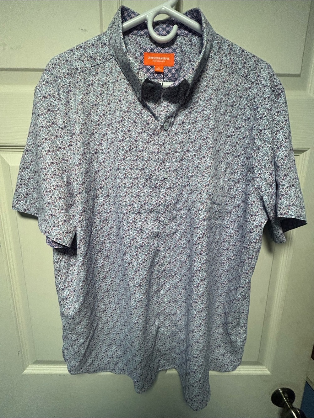 Johnston & Murphy Light Blue Short-Sleeve Printed Button-Down Shirt